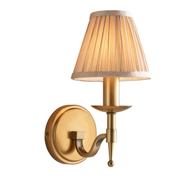 Endon Stanford 1 Light Traditional Wall Sconce in Antique Brass with Beige Organza Shade – Elegant Dimmable E14 LED Wall Light for Classic Interiors.