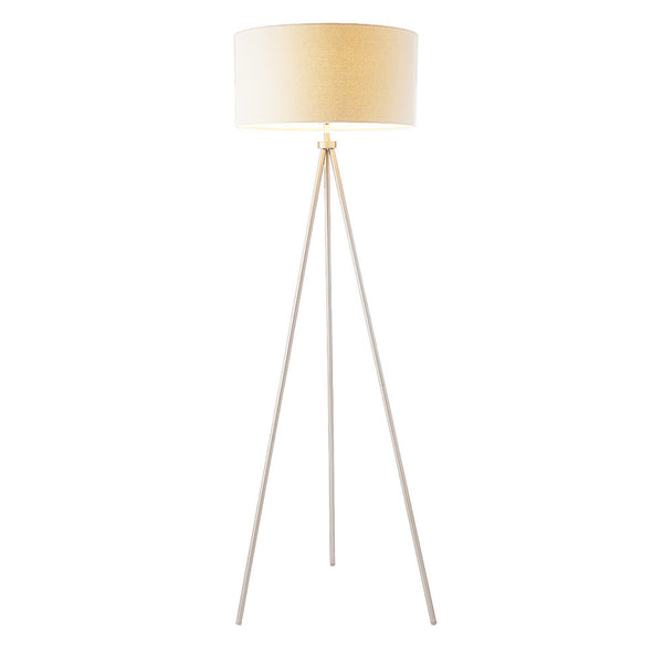 Endon Tri Tripod Floor Lamp in matt nickel and grey on a white background