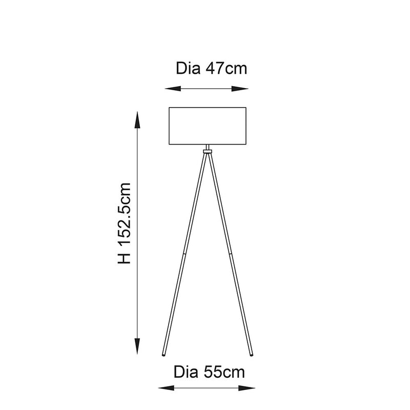 Tri Tripod Floor Lamp dimension drawing showing height and width