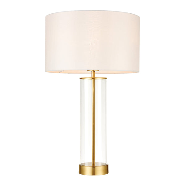 Endon Lessina Touch Table Lamp in satin brass on a white background