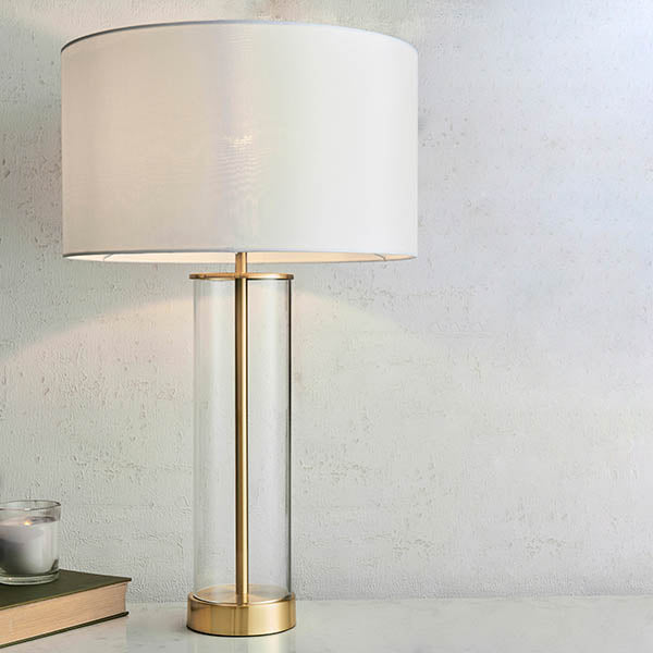 Endon Lessina Touch Table Lamp in satin brass in a styled bedroom