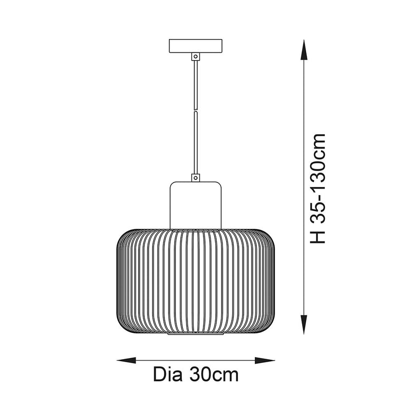 Nicola Cage Pendant dimension drawing showing width and drop