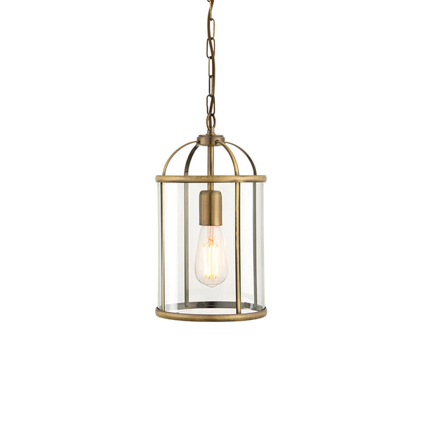 Endon Lambeth Lantern Pendant in antique brass with clear glass