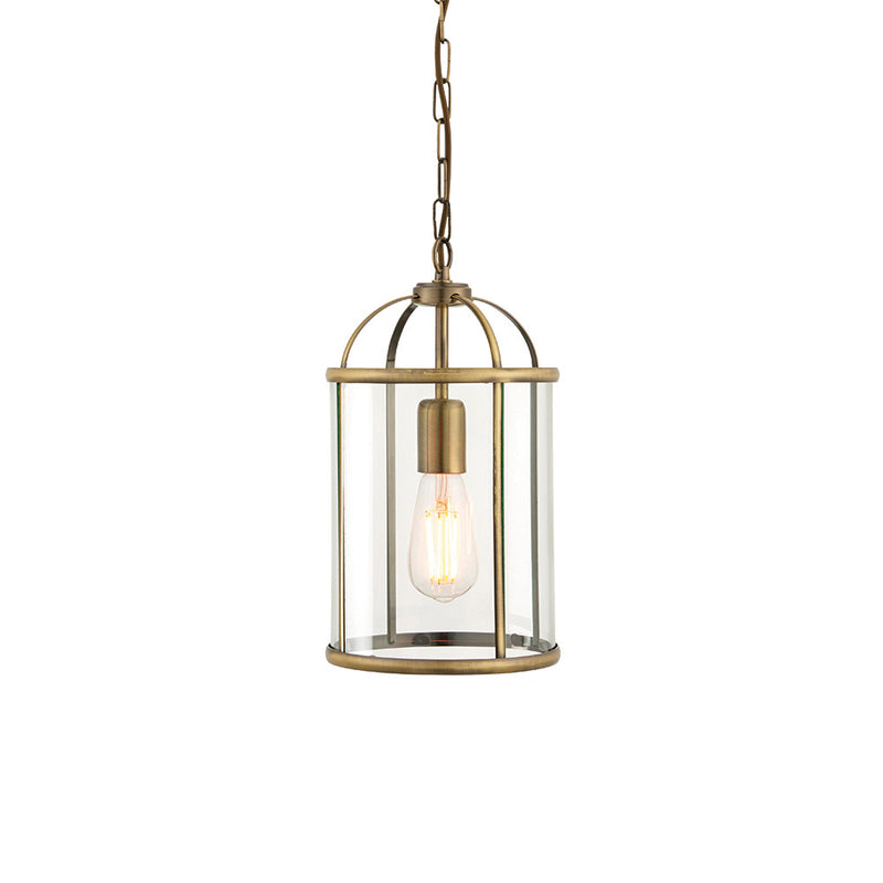 Endon Lambeth Lantern Pendant in antique brass with clear glass