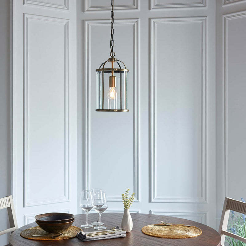 Close-up of the clear glass on the Lambeth Lantern Pendant
