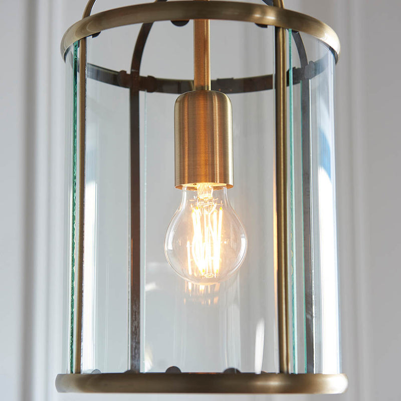Lambeth Lantern Pendant detail showing the clear glass and fittings
