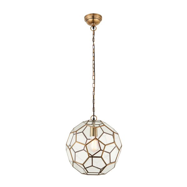 Endon Miele Pendant in antique brass with clear glass