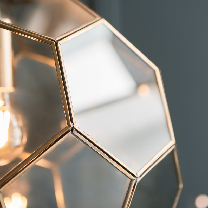 Detail of the antique brass finish on the Miele Pendant