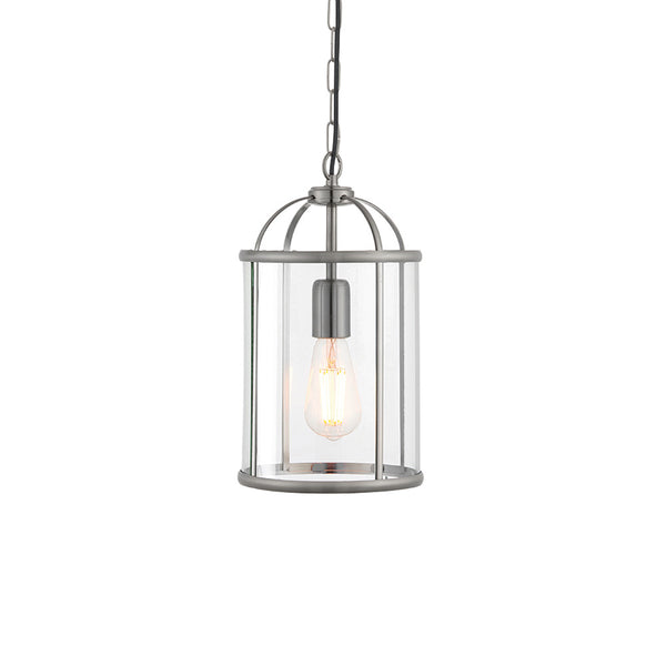 Endon Lambeth Lantern Pendant in satin nickel with clear glass