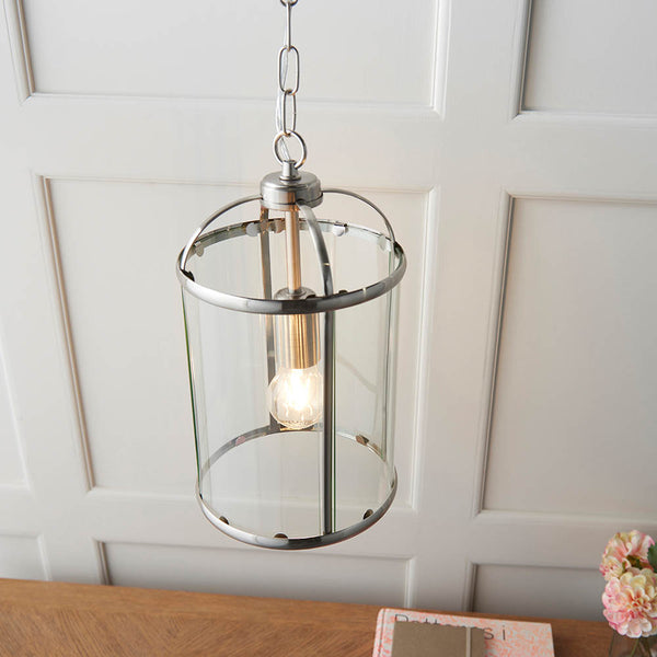 Close-up of the clear glass on the Lambeth Lantern Pendant