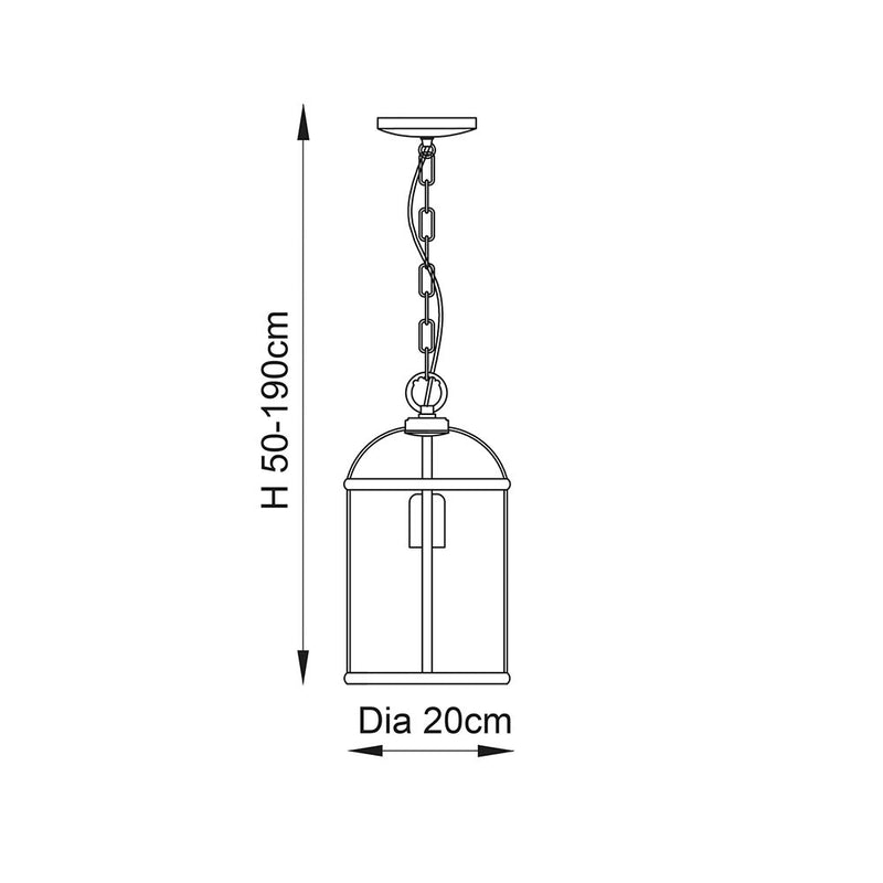 Lambeth Lantern Pendant dimension drawing showing width and drop