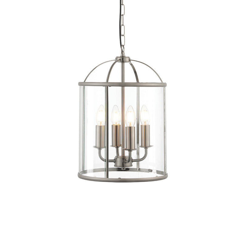 Endon Lambeth 4 Light Lantern Pendant in satin nickel with clear glass
