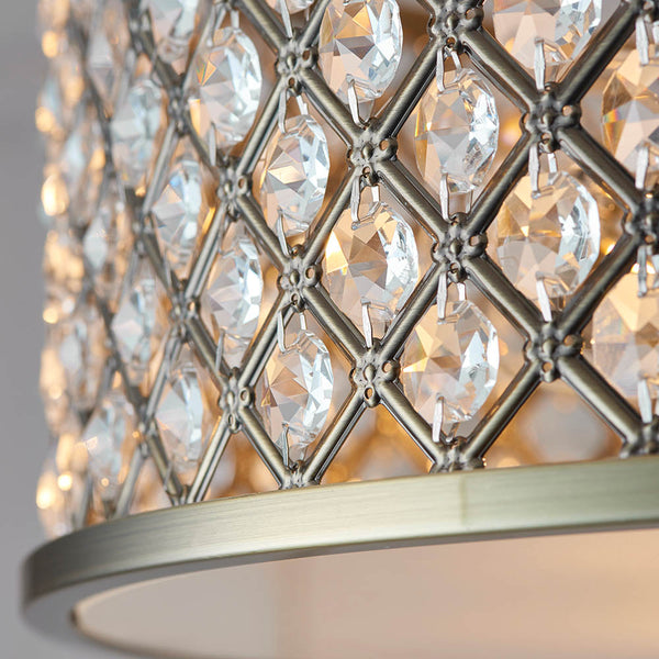 Close-up of the clear crystal on the Hudson 3 Light Crystal Flush Ceiling Light