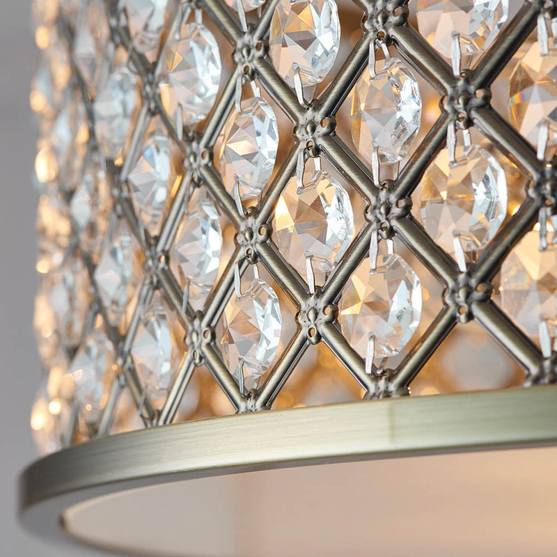 Close-up of the clear crystal on the Hudson 3 Light Crystal Flush Ceiling Light