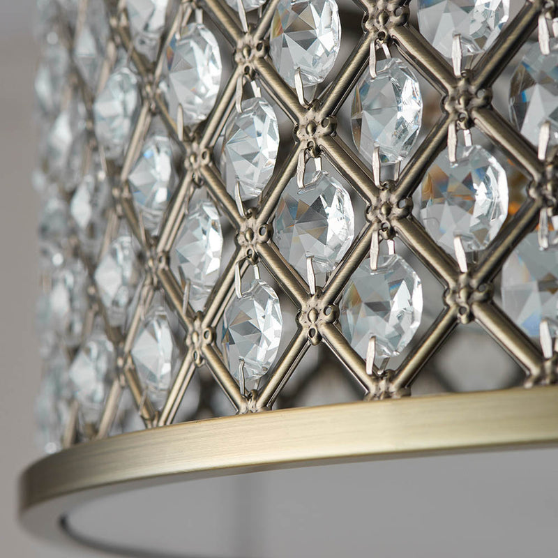 Detail of the antique brass finish on the Hudson 3 Light Crystal Flush Ceiling Light