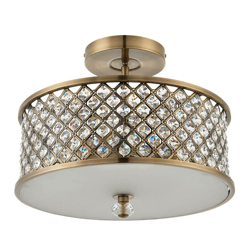 Close-up of the Hudson 3 Light Crystal Flush Ceiling Light ceiling plate and fittings