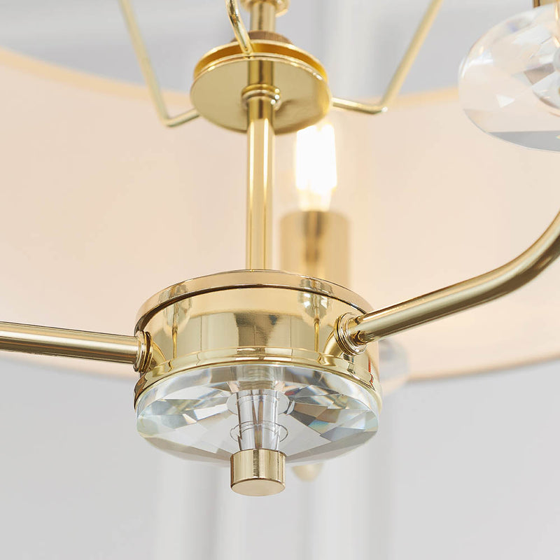 Nixon 3 Light Chandelier detail showing the vintage white fabric and fittings