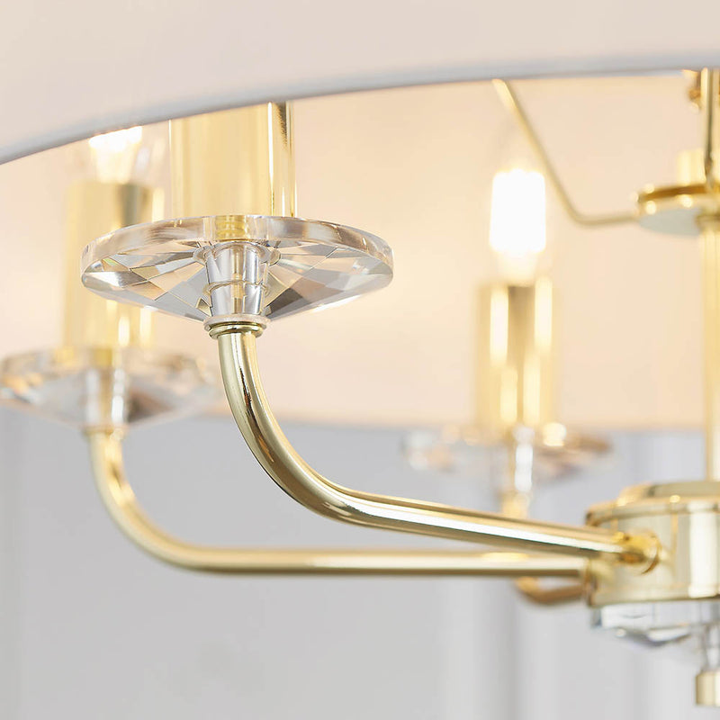 Close-up of the Nixon 6 Light Chandelier ceiling plate and fittings
