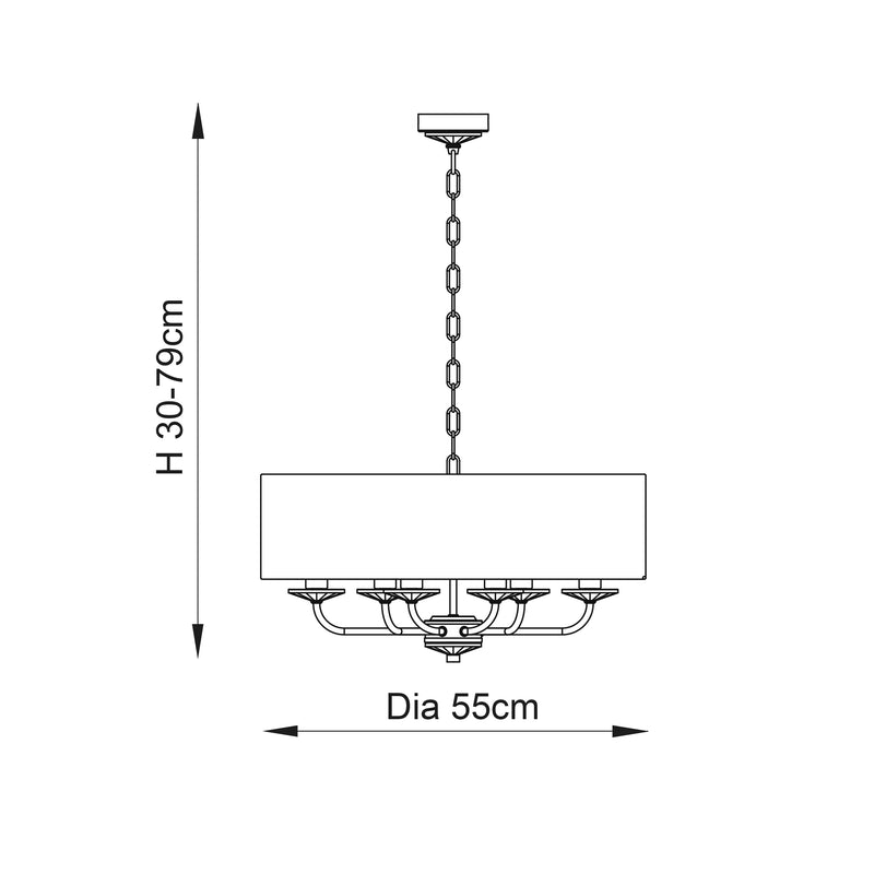 Nixon 6 Light Chandelier dimension drawing showing width and drop
