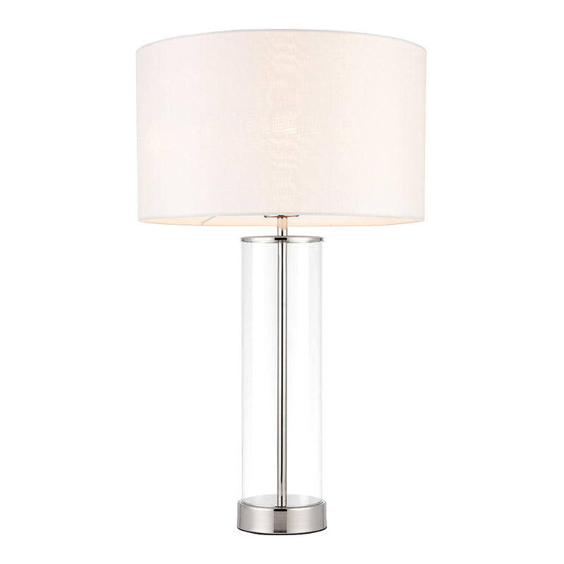 Endon Lessina Touch Table Lamp in bright nickel on a white background