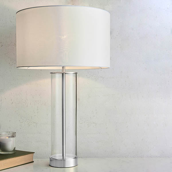 Endon Lessina Touch Table Lamp in bright nickel in a styled bedroom