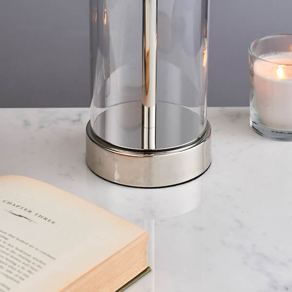 Lessina Touch Table Lamp lit up in a bedroom setting