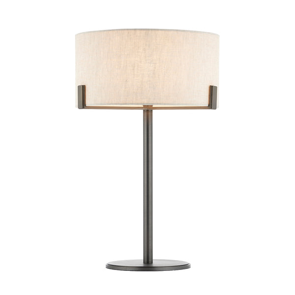 Endon Hayfield Table Lamp in brushed bronze and linen on a white background