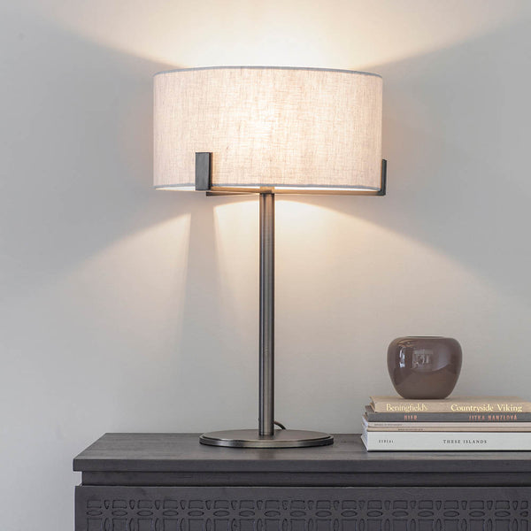Endon Hayfield Table Lamp in brushed bronze and linen in a styled living room