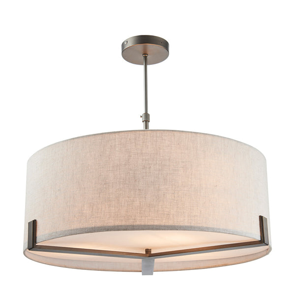 Endon Hayfield 3 Light Drum Pendant in brushed bronze and linen