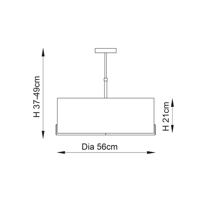Hayfield 3 Light Drum Pendant dimension drawing showing width and drop
