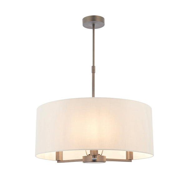 Endon Daley 3 Light Drum Pendant in dark antique bronze with marble fabric