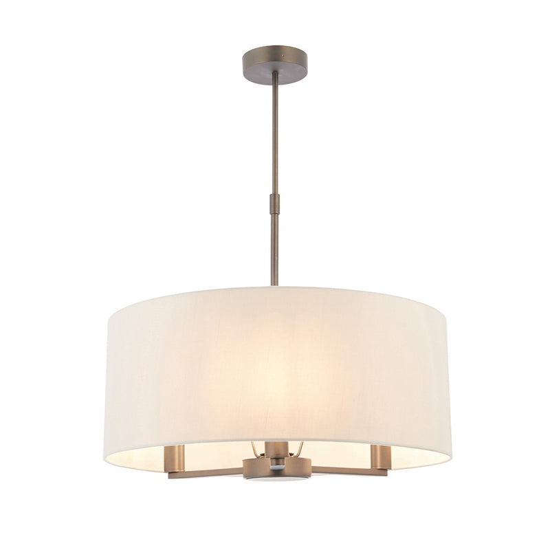 Endon Daley 3 Light Drum Pendant in dark antique bronze with marble fabric