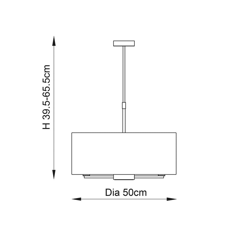 Daley 3 Light Drum Pendant dimension drawing showing width and drop