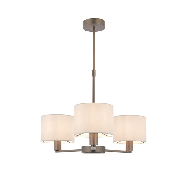 Endon Daley 3 Light Pendant in dark antique bronze with marble fabric