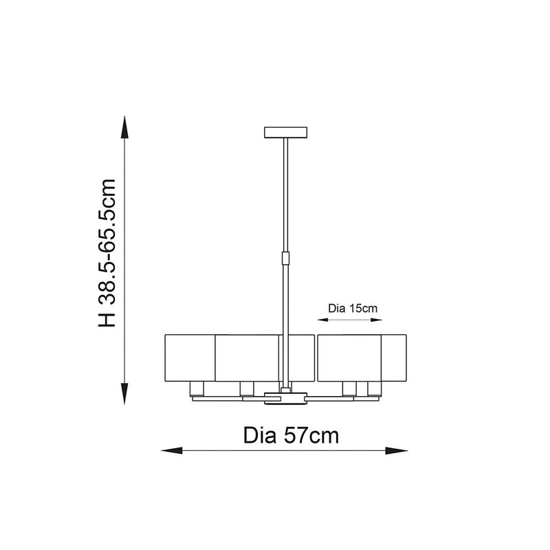 Daley 5 Light Pendant dimension drawing showing width and drop