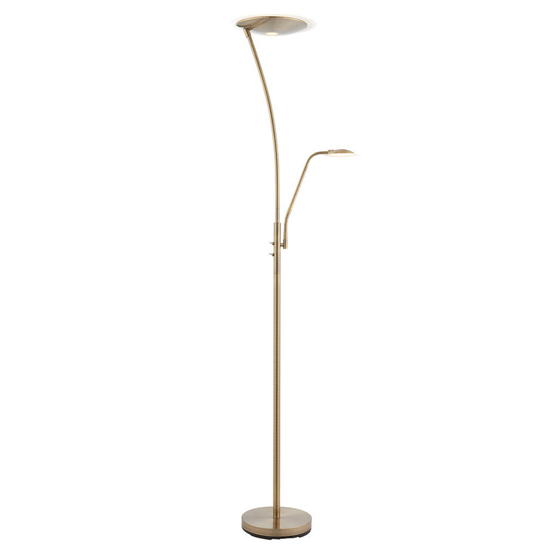 Endon Alassio LED Mother and Child Floor Lamp in antique brass on a white background