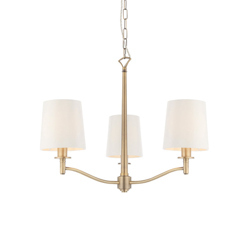 Endon Ortona 3 Light Chandelier in matt antique brass with vintage white fabric