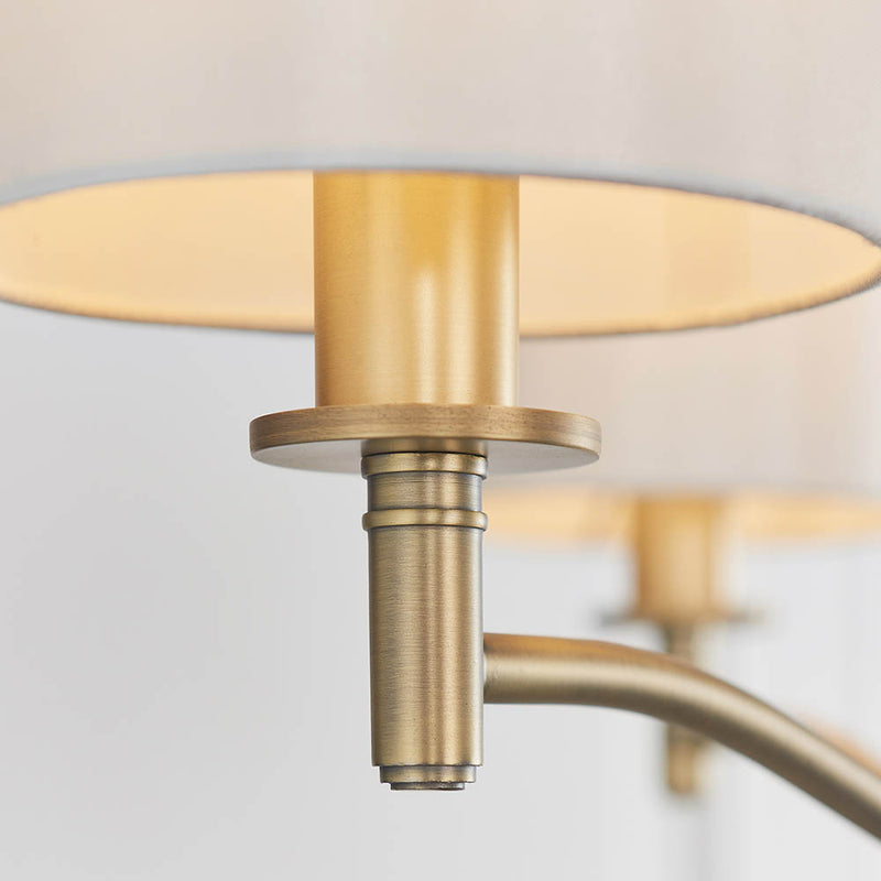 Ortona 3 Light Chandelier detail showing the vintage white fabric and fittings