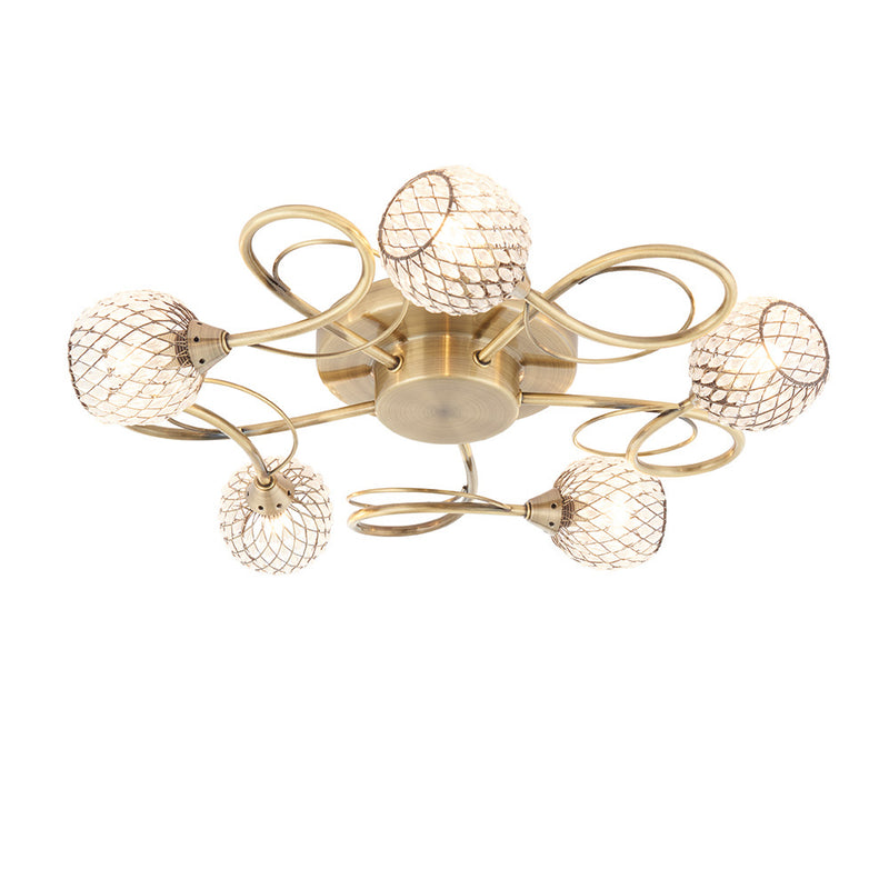 Endon Aherne 5 Light Flush Ceiling Light in antique brass