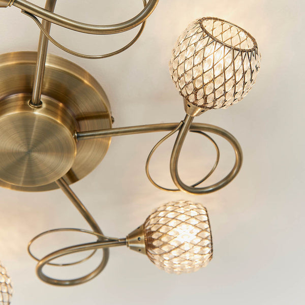 Close-up of the metalwork on the Aherne 5 Light Flush Ceiling Light