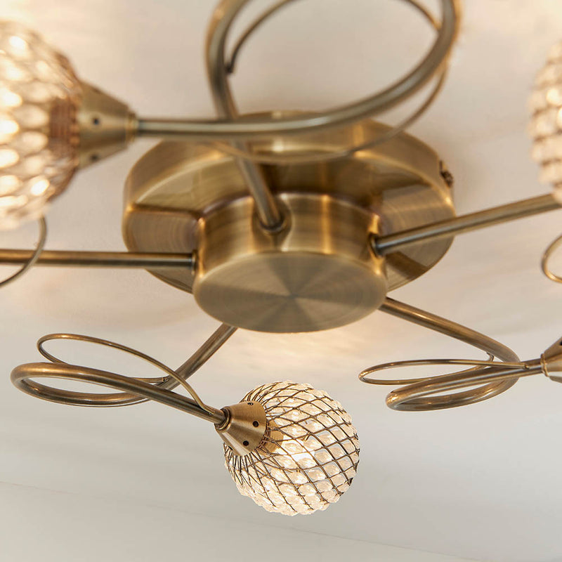 Aherne 5 Light Flush Ceiling Light detail showing the metalwork and fittings