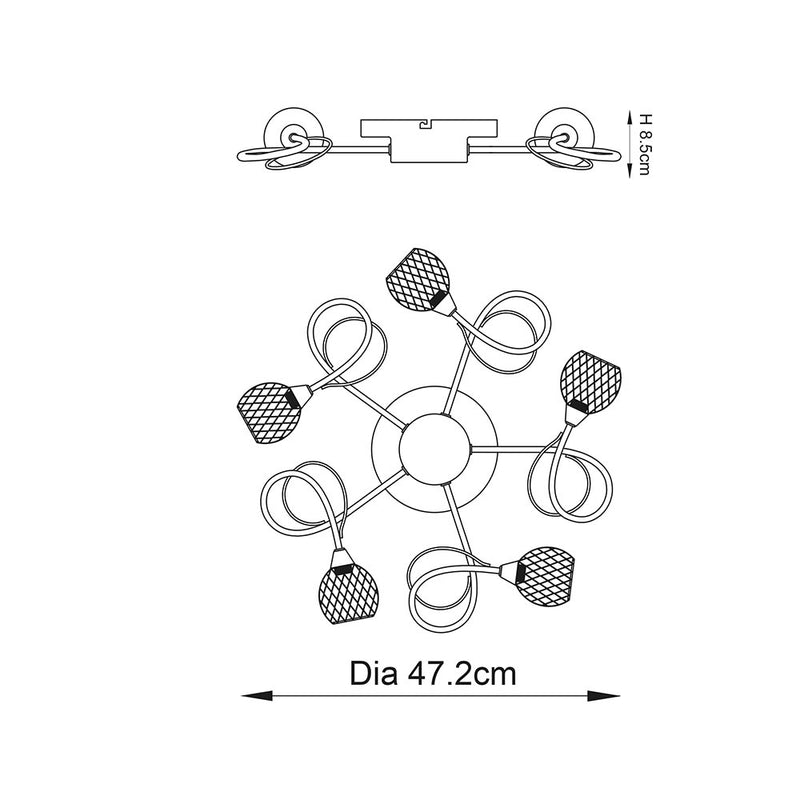 Aherne 5 Light Flush Ceiling Light dimension drawing showing width and depth