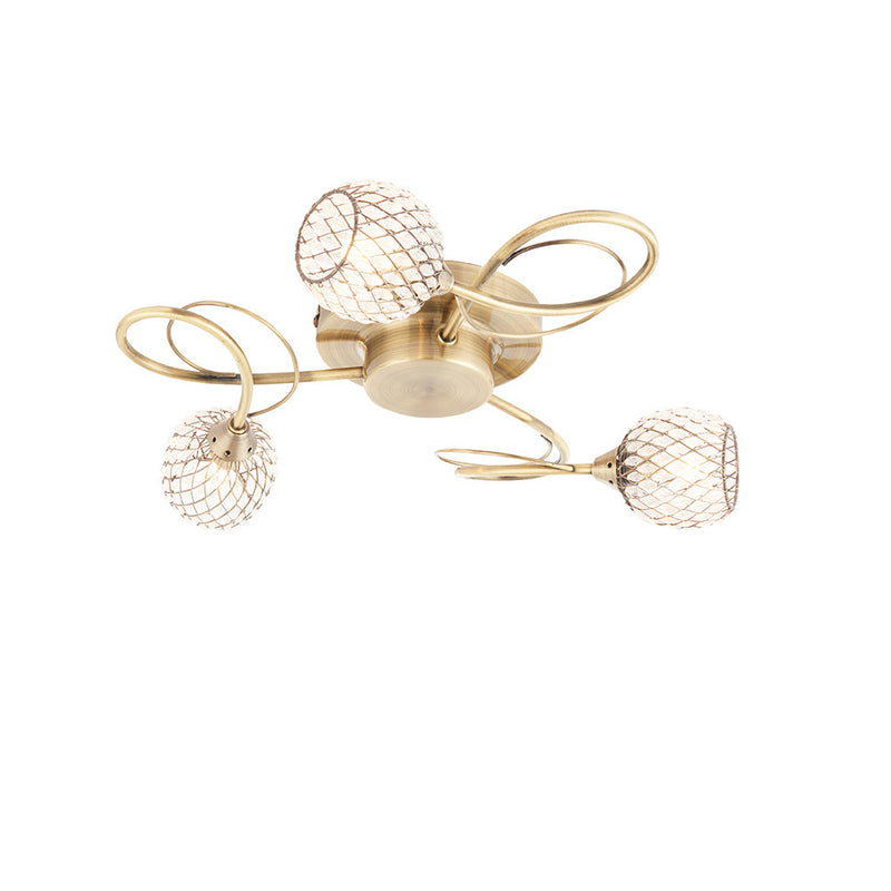 Endon Aherne 3 Light Flush Ceiling Light in antique brass