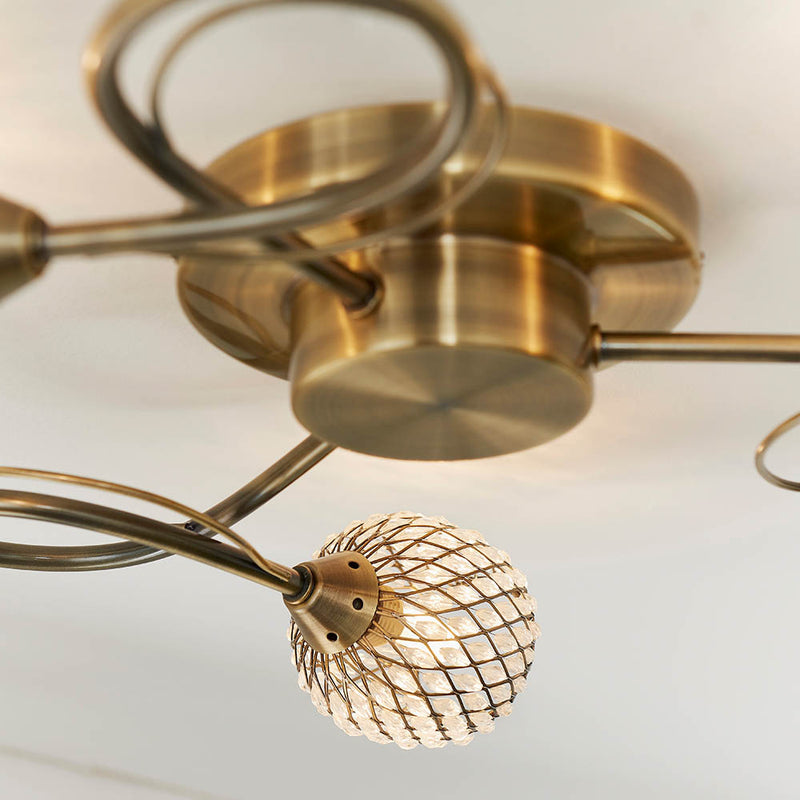 Aherne 3 Light Flush Ceiling Light detail showing the metalwork and fittings
