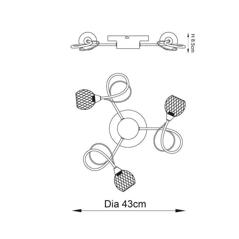 Aherne 3 Light Flush Ceiling Light dimension drawing showing width and depth