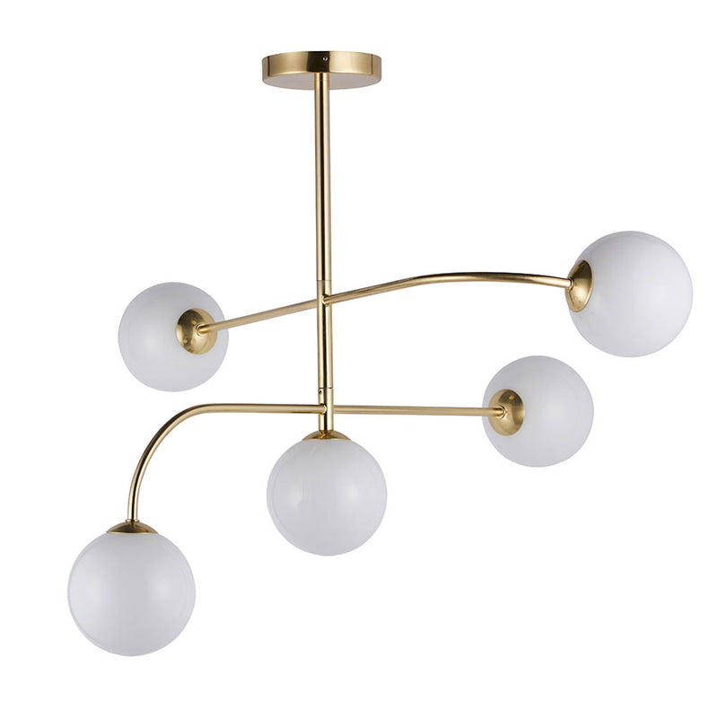 Otto 5 Light Semi Flush Ceiling Light detail showing the opal glass and fittings