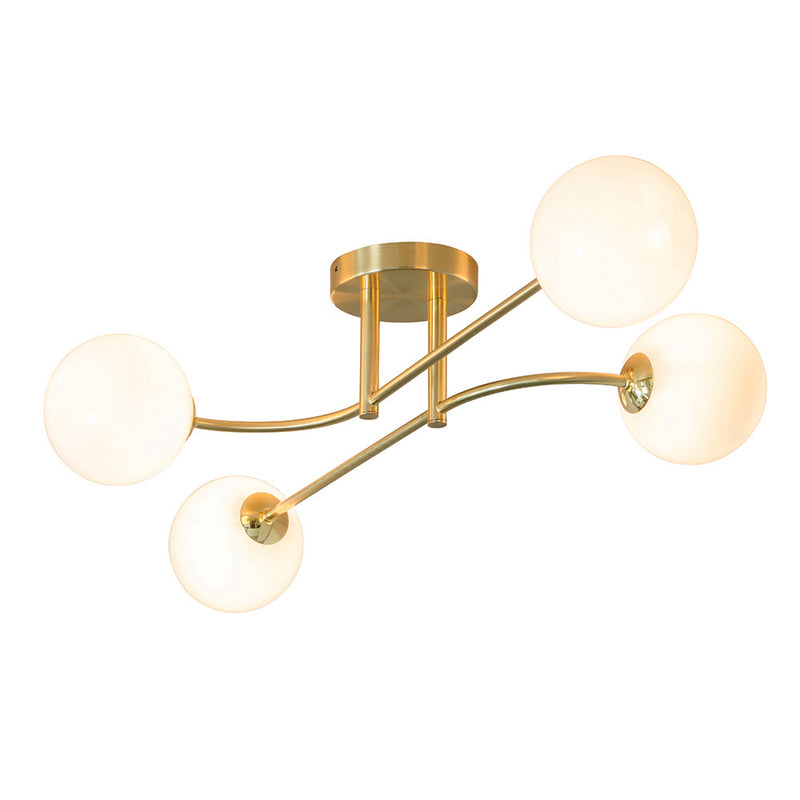 Endon Otto 4 Light Semi Flush Ceiling Light in satin brass with opal glass