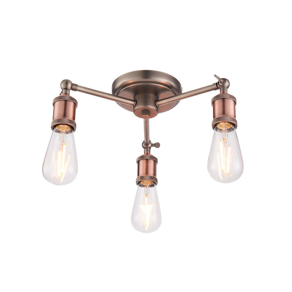 Endon Hal 3 Light Semi Flush Ceiling Light in aged pewter and copper
