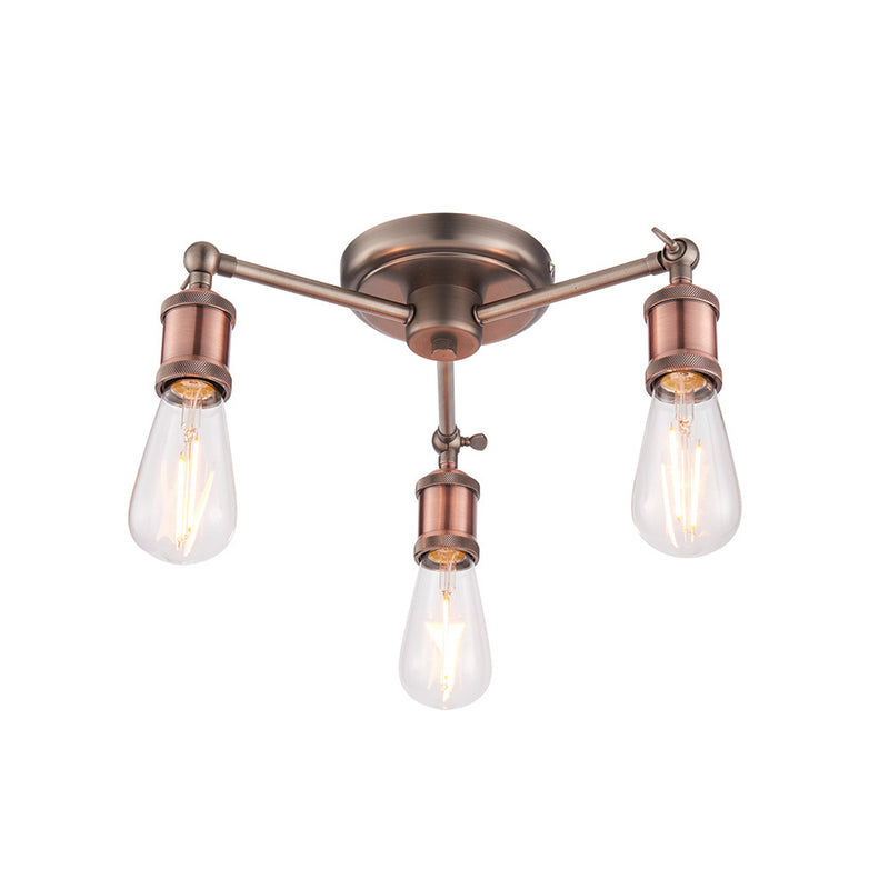 Endon Hal 3 Light Semi Flush Ceiling Light in aged pewter and copper