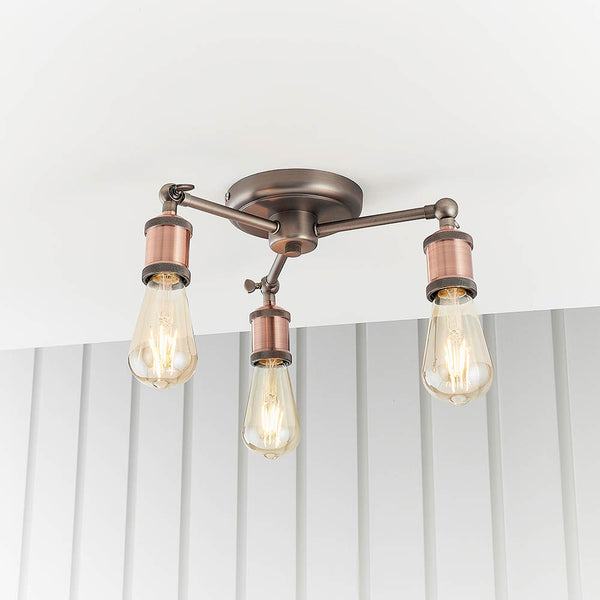 Hal 3 Light Semi Flush Ceiling Light lit up in a styled kitchen